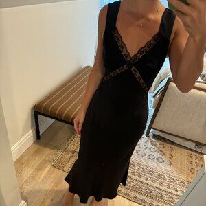 Reformation Black and Lace Silk Dress